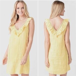 FAHERTY Womens Dress Sz. S Yellow 100% Linen Boho Coastal Cowgirl Resort‎ Cruise